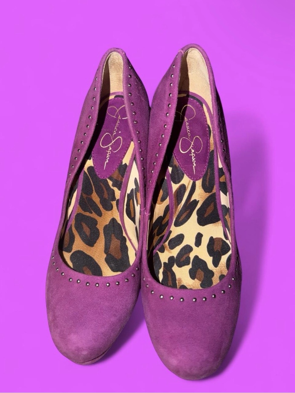 kate spade Purple Suede Studded Pumps with Leopard Insole